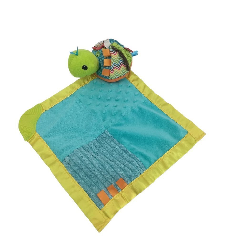 Infantino Turtle Lovey Lovie Teether Rattle Security Blanket Blue Green Satin